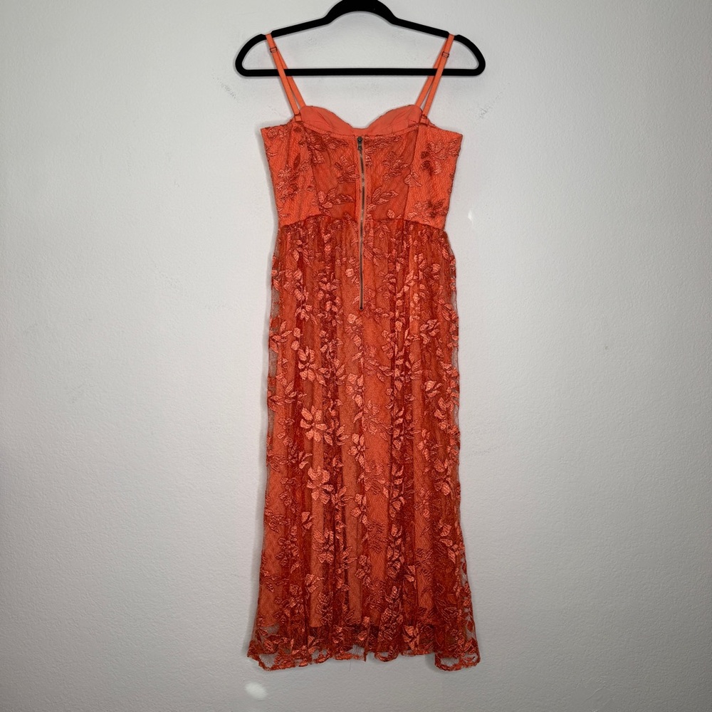 Alice + Olivia Tyler Orange Floral Lace Bustier Sweetheart Midi Dress Size 4 - Picture 4 of 6